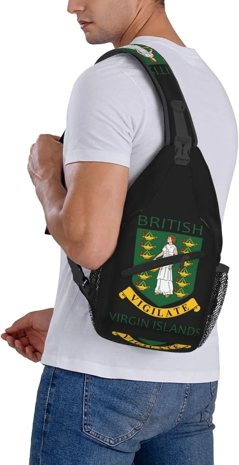 British Virgin Islands Flags Crossbody Bags Sling Backpack Cross Chest Bag Sports Shoulder Bag Gym Fanny Pack Adjustable Cycling Daypack Diagonally Rucksack for Running