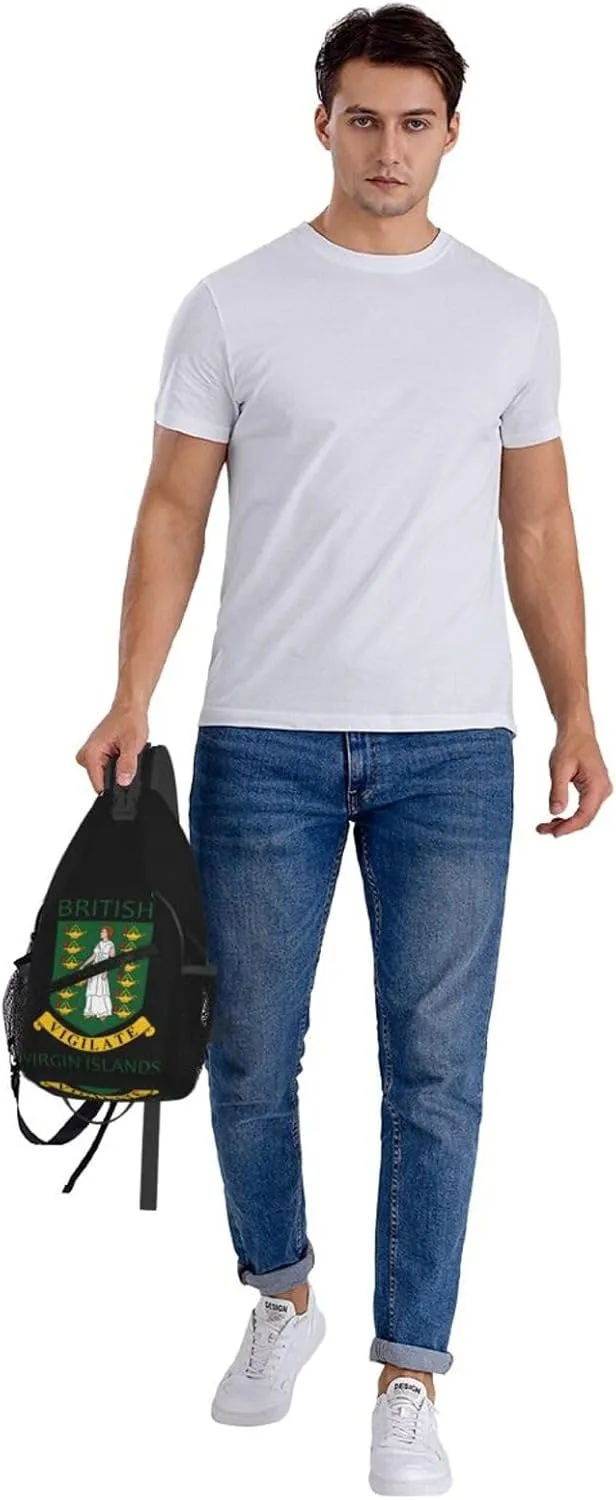 British Virgin Islands Flags Crossbody Bags Sling Backpack Cross Chest Bag Sports Shoulder Bag Gym Fanny Pack Adjustable Cycling Daypack Diagonally Rucksack for Running