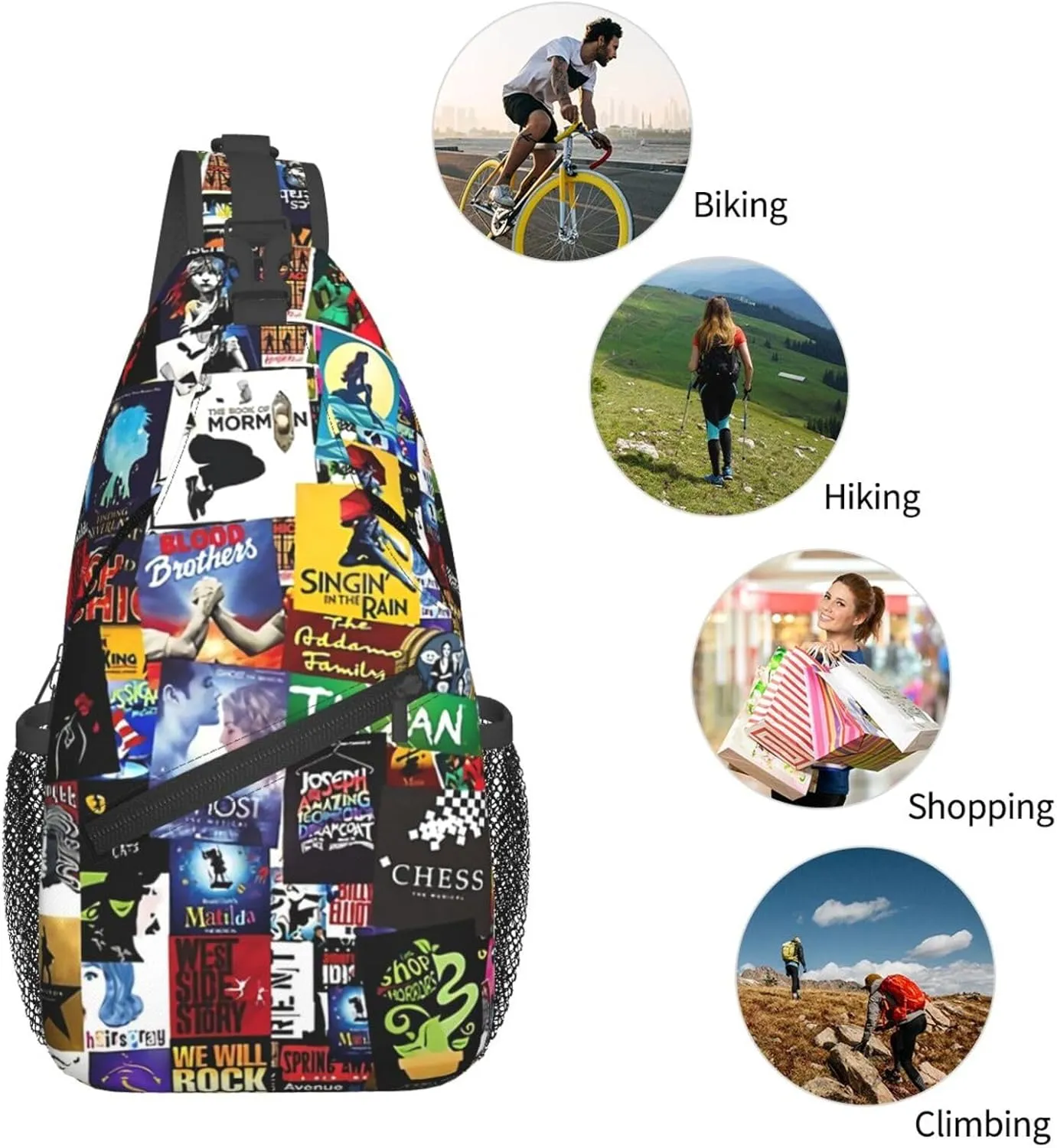 Broadway Musical Sling Backpack Crossbody Sling Bag, Shoulder Bags Chest Bag Daypack Fanny Pack Cross Body Bag For Women Men
