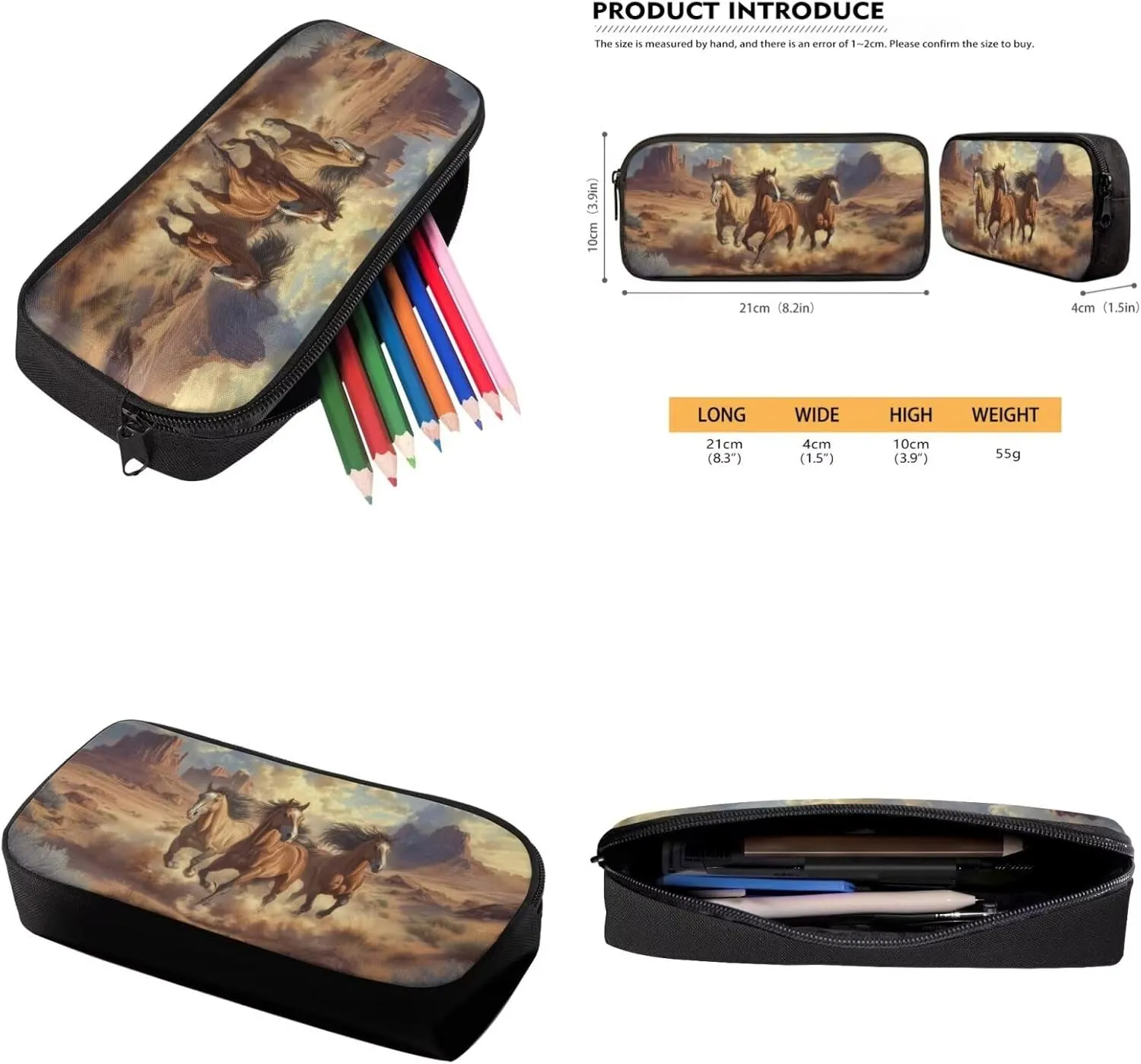 Brown Horse Backpack for Boys Kids Backpack with Lunch Box Water Bottle Holder and Aesthetic Pencil Case 4PCS Set 4th 5th 6th Grade Cute Bookbag 17 inch Kawaii School Bag