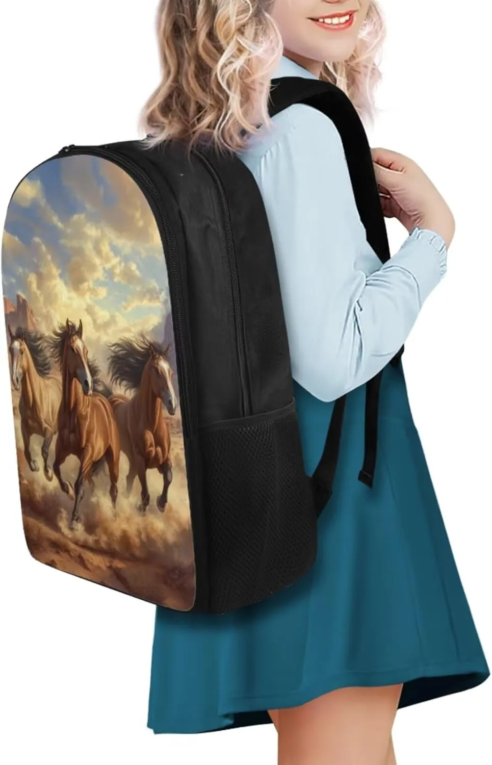 Brown Horse Backpack for Boys Kids Backpack with Lunch Box Water Bottle Holder and Aesthetic Pencil Case 4PCS Set 4th 5th 6th Grade Cute Bookbag 17 inch Kawaii School Bag