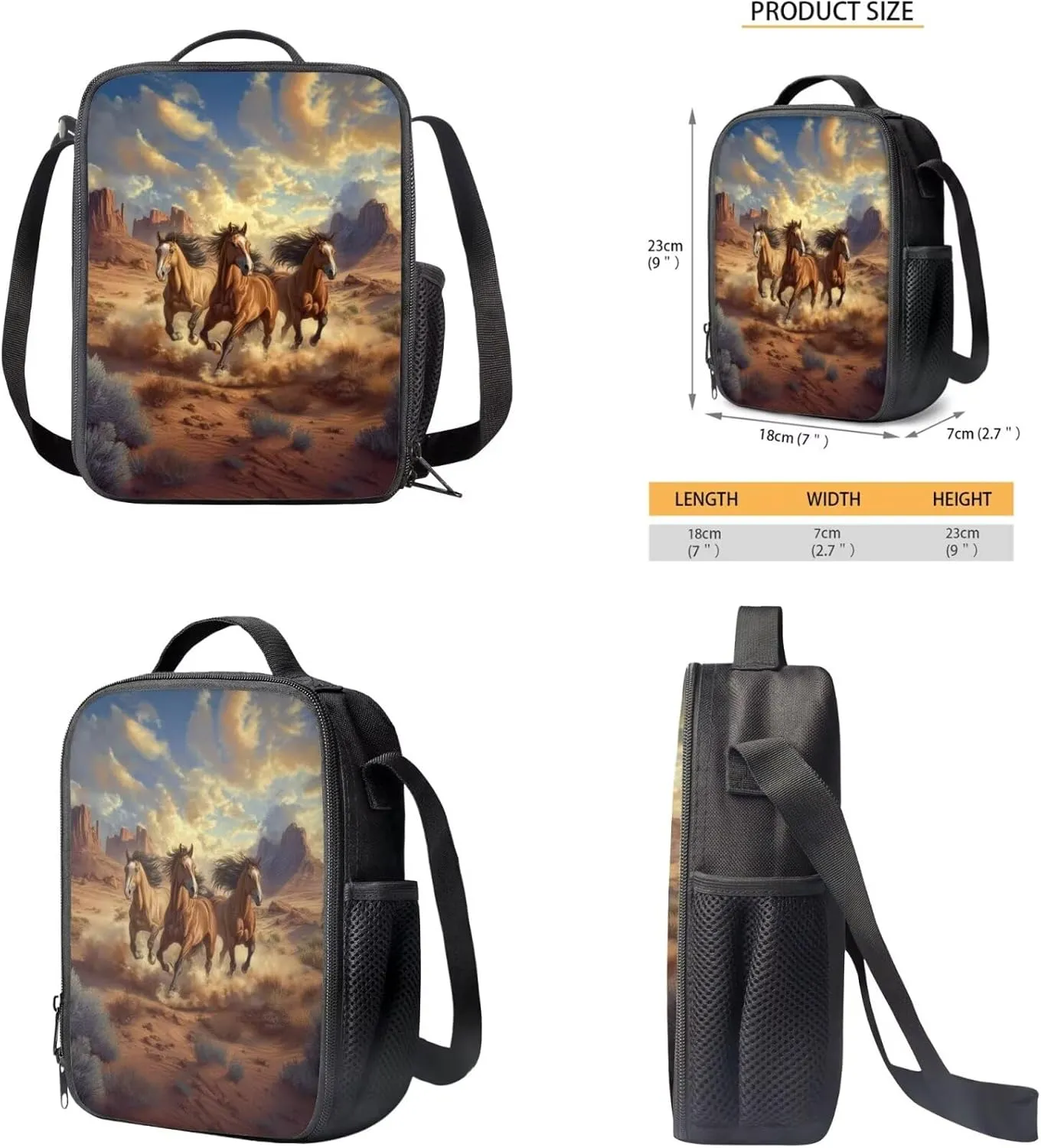 Brown Horse Backpack for Boys Kids Backpack with Lunch Box Water Bottle Holder and Aesthetic Pencil Case 4PCS Set 4th 5th 6th Grade Cute Bookbag 17 inch Kawaii School Bag