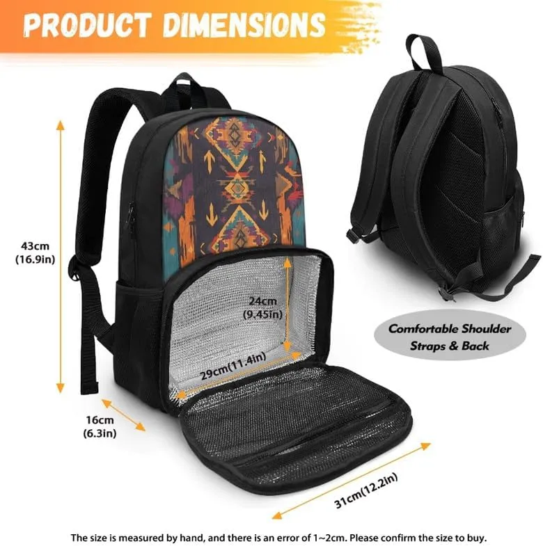 Brown Tribal Arrow Insulated Cooler Backpack Lunch Box Aztec Ethnic Geometric Leak Proof Lunch Bag Laptop Backpacks Southwest Zigzag for Work Picnic College Travel