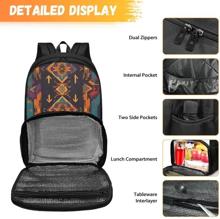 Brown Tribal Arrow Insulated Cooler Backpack Lunch Box Aztec Ethnic Geometric Leak Proof Lunch Bag Laptop Backpacks Southwest Zigzag for Work Picnic College Travel