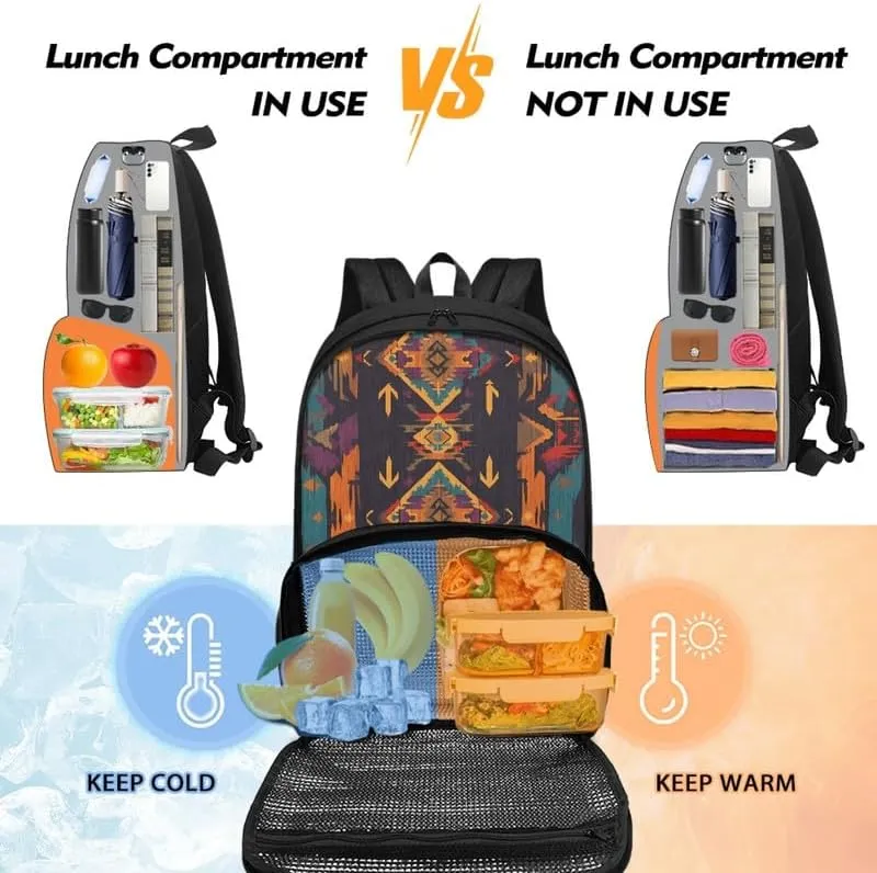 Brown Tribal Arrow Insulated Cooler Backpack Lunch Box Aztec Ethnic Geometric Leak Proof Lunch Bag Laptop Backpacks Southwest Zigzag for Work Picnic College Travel