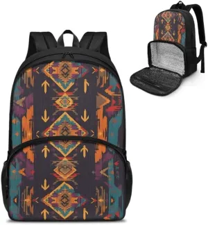 Brown Tribal Arrow Insulated Cooler Backpack Lunch Box Aztec Ethnic Geometric Leak Proof Lunch Bag Laptop Backpacks Southwest Zigzag for Work Picnic College Travel
