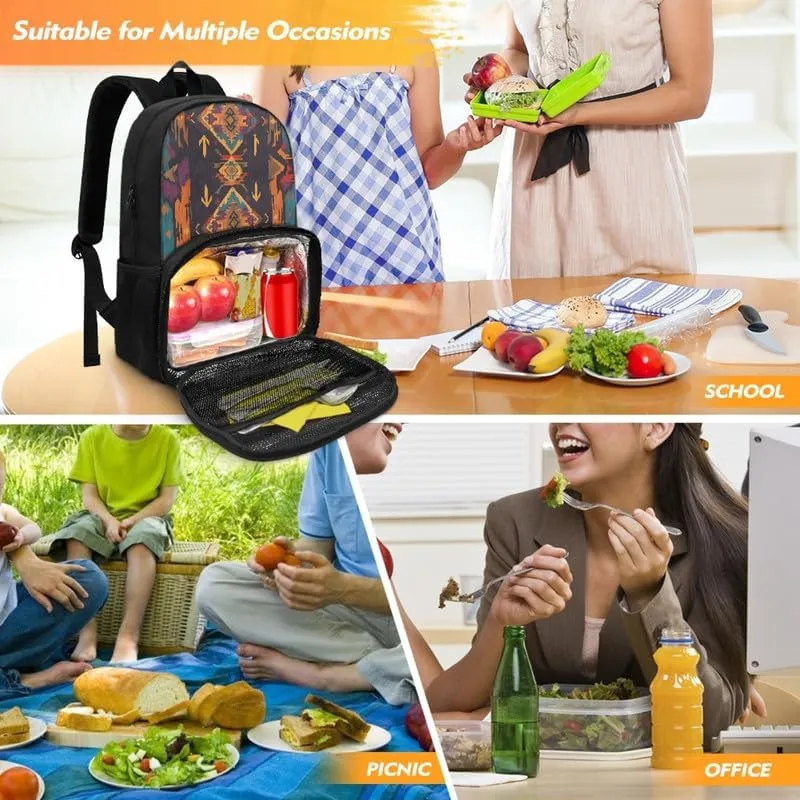 Brown Tribal Arrow Insulated Cooler Backpack Lunch Box Aztec Ethnic Geometric Leak Proof Lunch Bag Laptop Backpacks Southwest Zigzag for Work Picnic College Travel