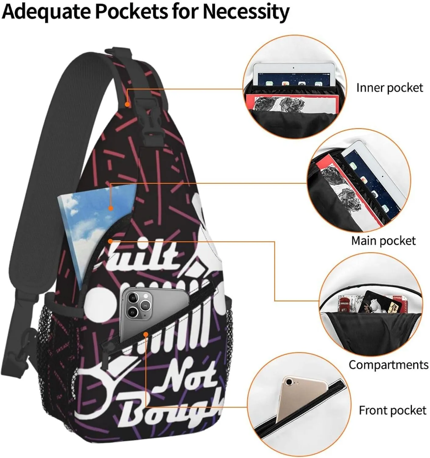 Built Not Bought Small Crossbody Backpack Sling Bag For Men Women Mini One Shoulder Chest Bags Gym Sport Travel Hiking Daypack