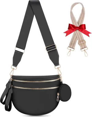 Bum Bags for Women Checkered Crossbody Bag with Removable Wallets Large Nylon Belt Purse Fanny Packs, Bonus with a Extra Strap