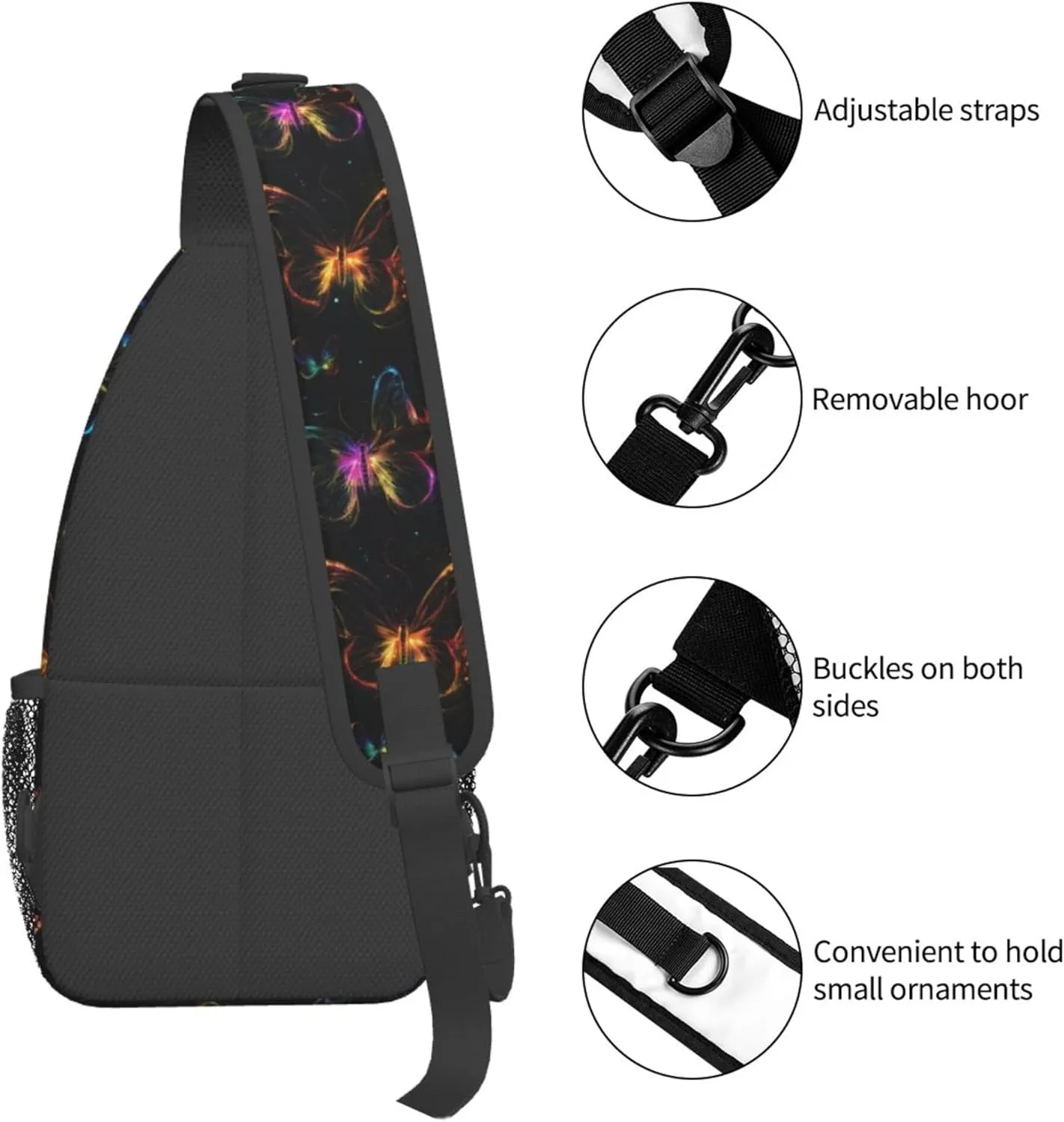 Butterfliy with Glowing Wings Sling Backpack Crossbody Bag, Chest Bag Daypack for Outdoors Hiking Traveling