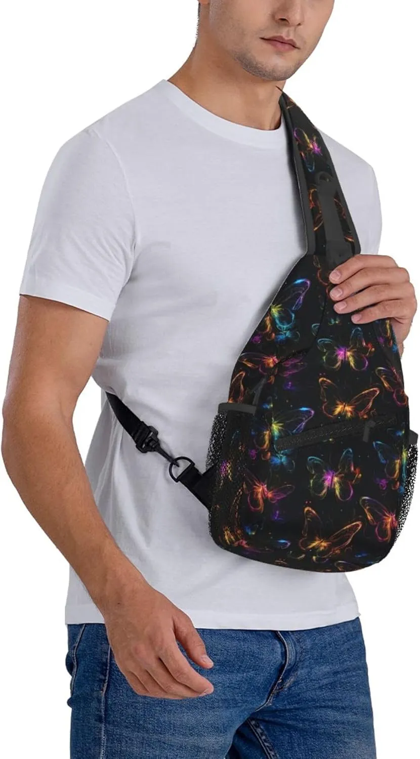 Butterfliy with Glowing Wings Sling Backpack Crossbody Bag, Chest Bag Daypack for Outdoors Hiking Traveling