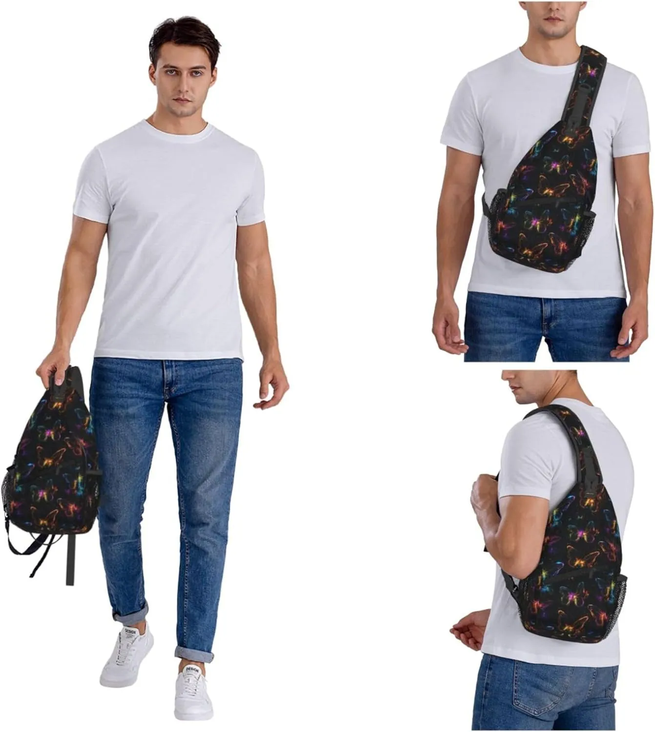 Butterfliy with Glowing Wings Sling Backpack Crossbody Bag, Chest Bag Daypack for Outdoors Hiking Traveling