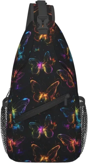 Butterfliy with Glowing Wings Sling Backpack Crossbody Bag, Chest Bag Daypack for Outdoors Hiking Traveling