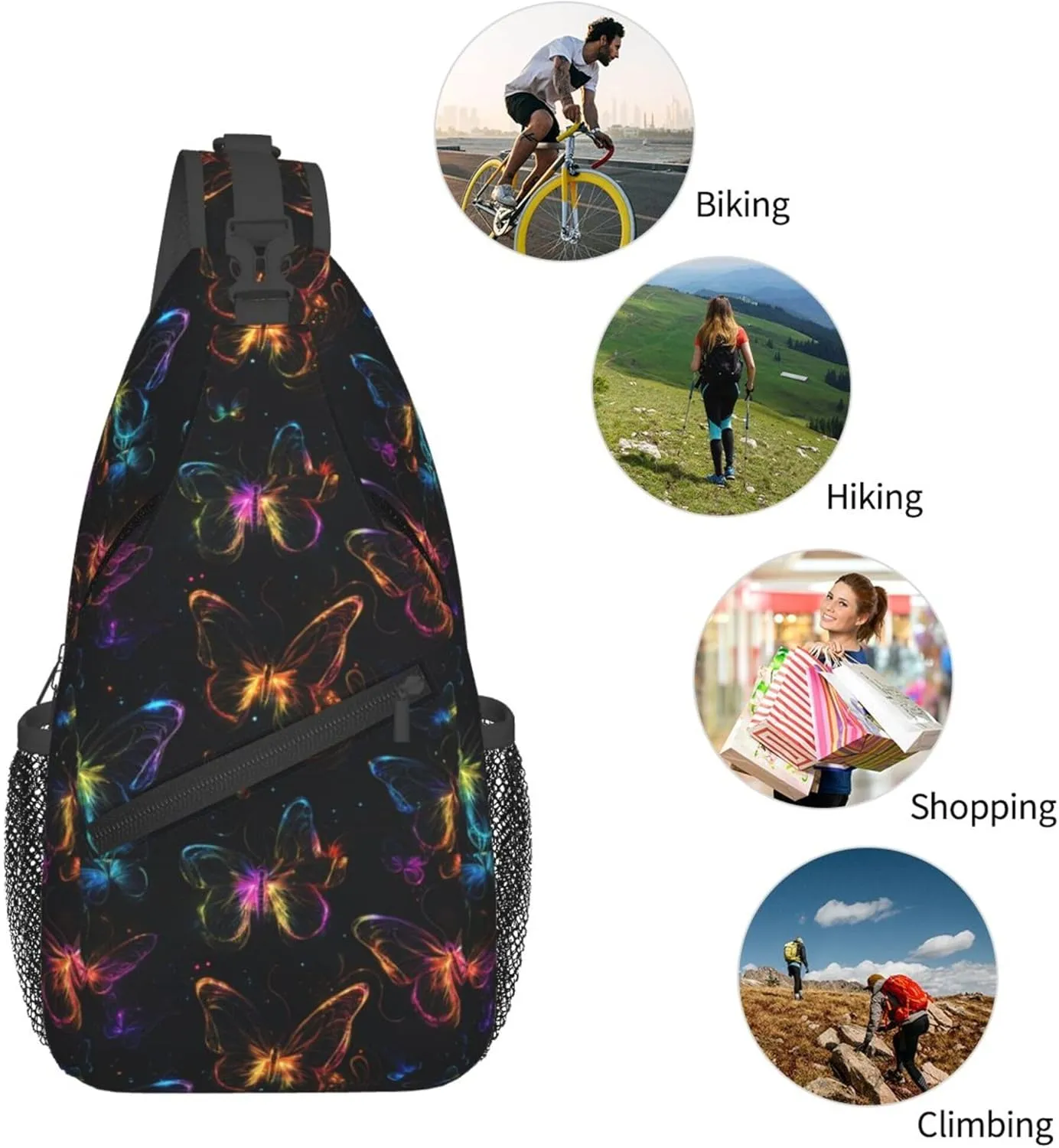Butterfliy with Glowing Wings Sling Backpack Crossbody Bag, Chest Bag Daypack for Outdoors Hiking Traveling