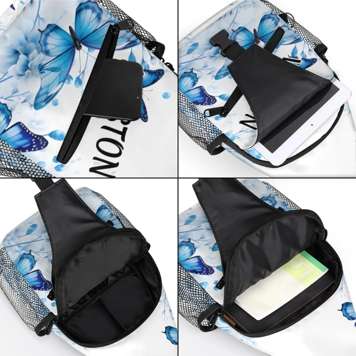 Butterfly Floral Print Custom Sling Bag with name, Personalized Crossbody Sling Backpack for Women Men Outdoor Sports Chest Bag
