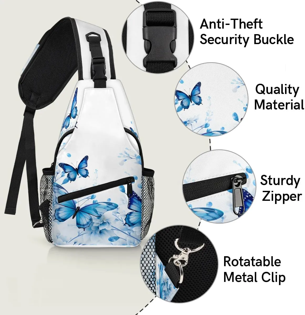 Butterfly Floral Print Sling Bag for Women Men, Waterproof Crossbody Sling Backpack Sports Travel Outdoor Chest Bag