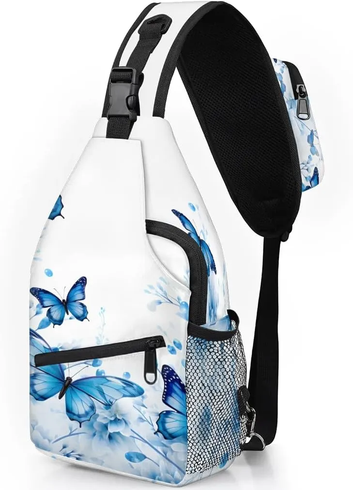 Butterfly Floral Print Sling Bag for Women Men, Waterproof Crossbody Sling Backpack Sports Travel Outdoor Chest Bag