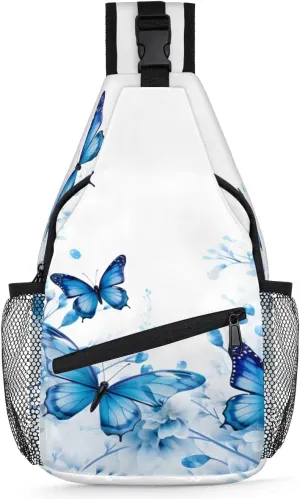Butterfly Floral Print Sling Bag for Women Men, Waterproof Crossbody Sling Backpack Sports Travel Outdoor Chest Bag