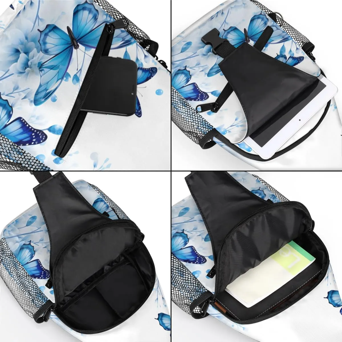 Butterfly Floral Print Sling Bag for Women Men, Waterproof Crossbody Sling Backpack Sports Travel Outdoor Chest Bag