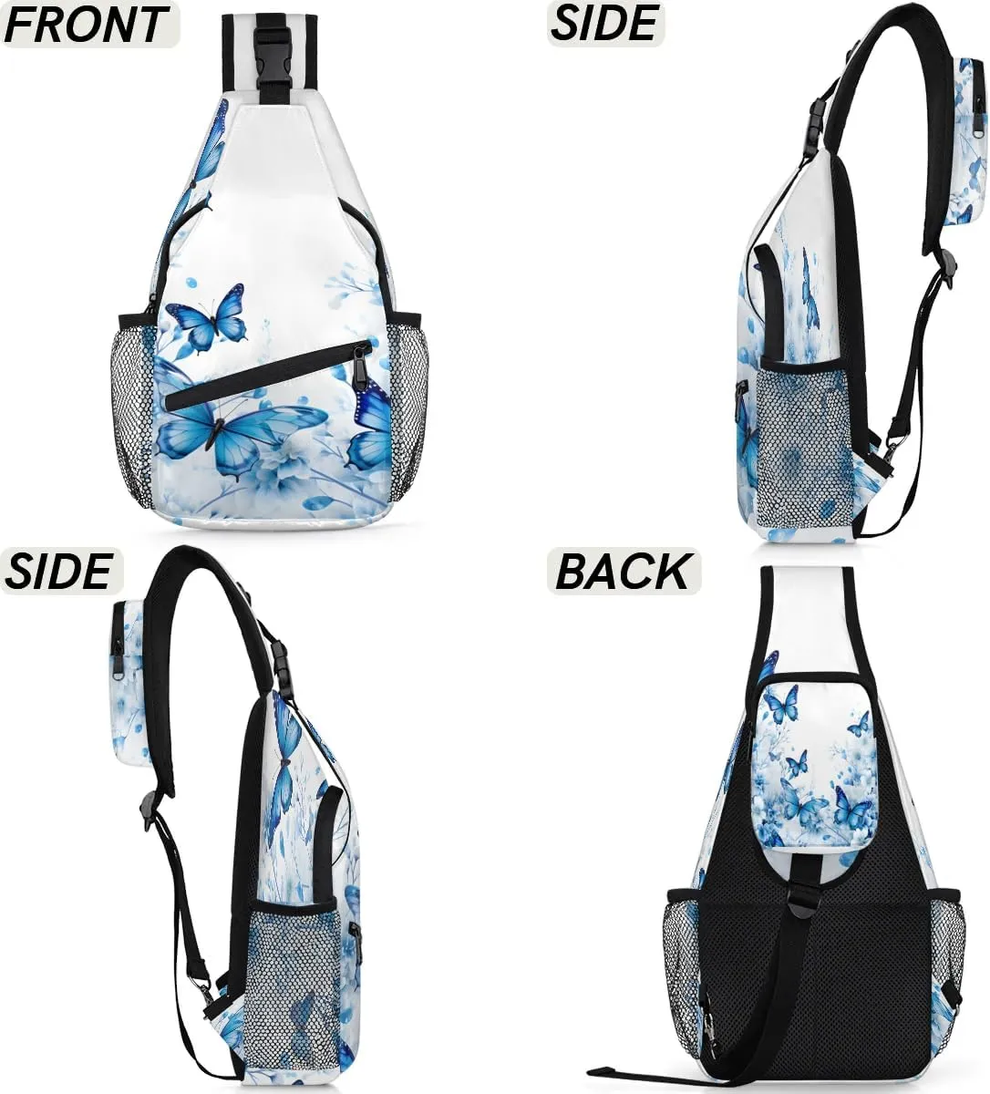 Butterfly Floral Print Sling Bag for Women Men, Waterproof Crossbody Sling Backpack Sports Travel Outdoor Chest Bag