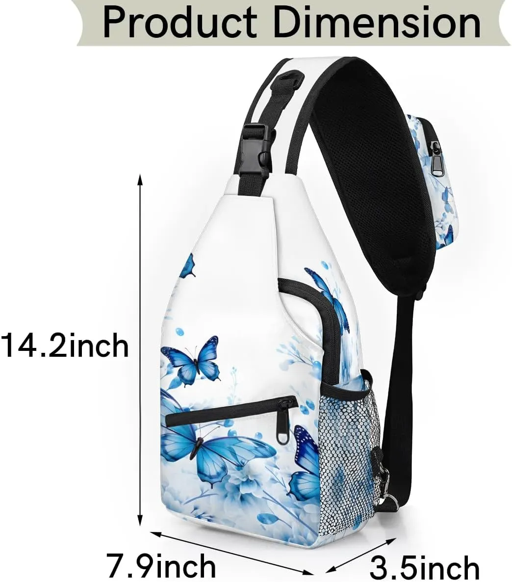 Butterfly Floral Print Sling Bag for Women Men, Waterproof Crossbody Sling Backpack Sports Travel Outdoor Chest Bag