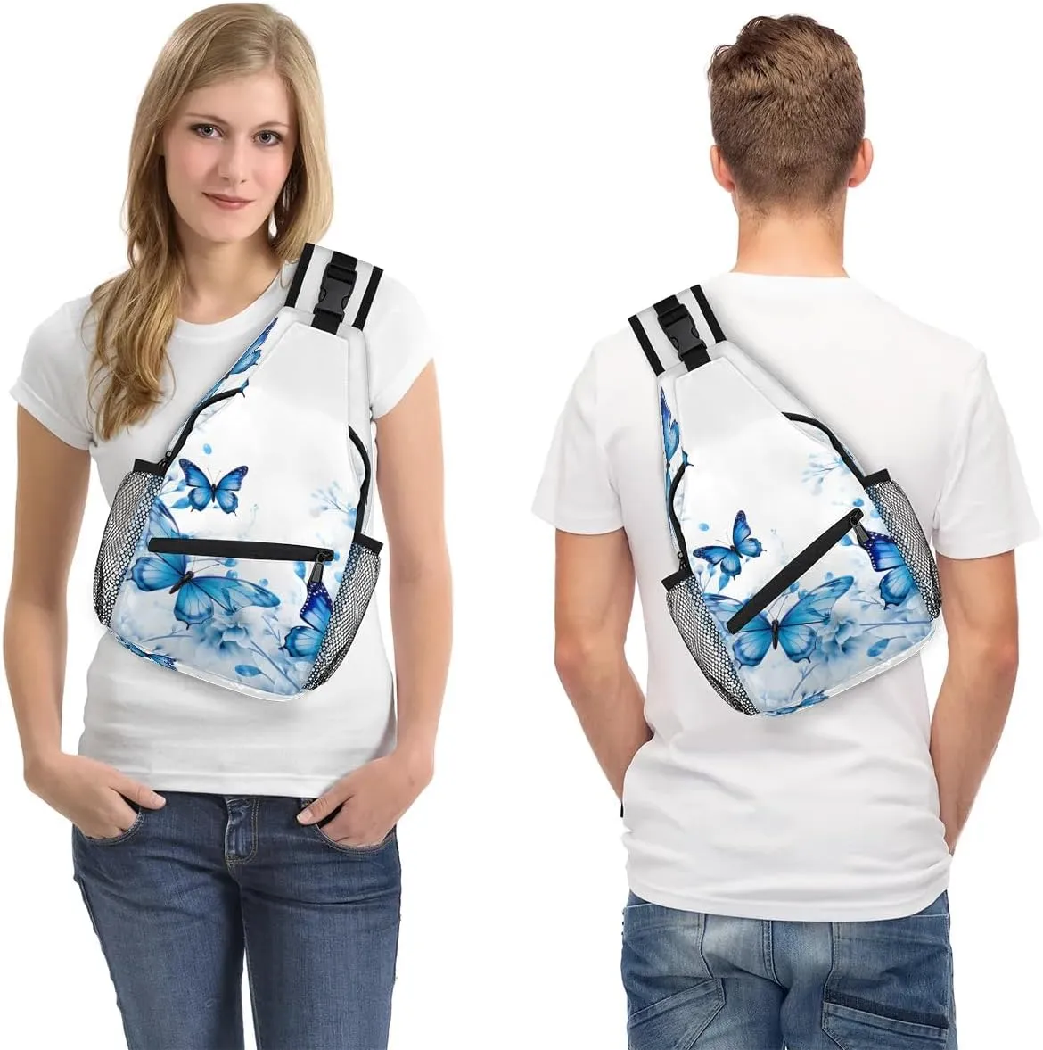 Butterfly Floral Print Sling Bag for Women Men, Waterproof Crossbody Sling Backpack Sports Travel Outdoor Chest Bag