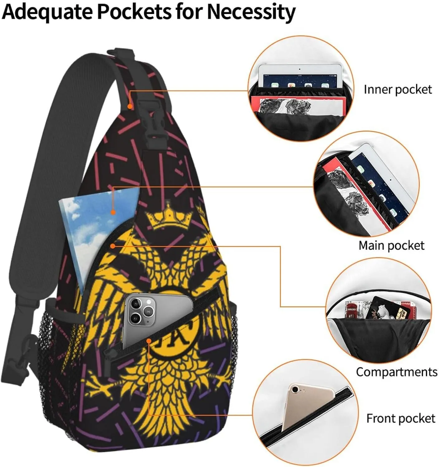 Byzantine Eagle A-rmy Crossbody Backpack Chest Shoulder Bag Lightweight One Strap Travel Hiking Daypack