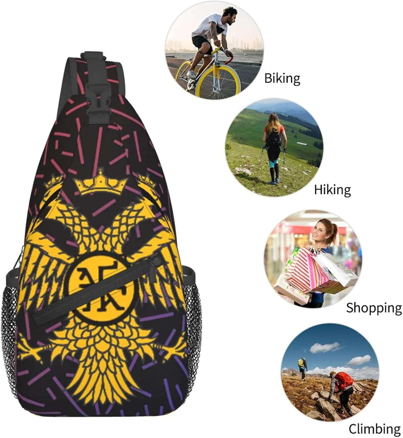 Byzantine Eagle A-rmy Crossbody Backpack Chest Shoulder Bag Lightweight One Strap Travel Hiking Daypack