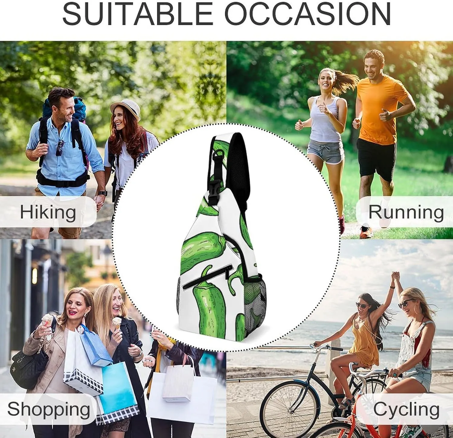 Cactus And Flowers Sling Bag Lightweight Crossbody Chest Pack Travel Shoulder Bag with Adjustable Strap