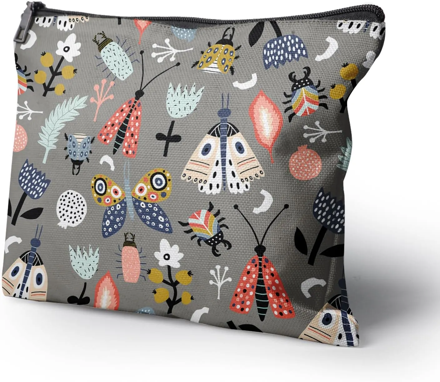 Cafl Flowers Moth Makeup Bag Butterfly Leaves Cosmetic Bag for Women Large Capacity Travel Toiletry Accessories Organizer 10 * 8in
