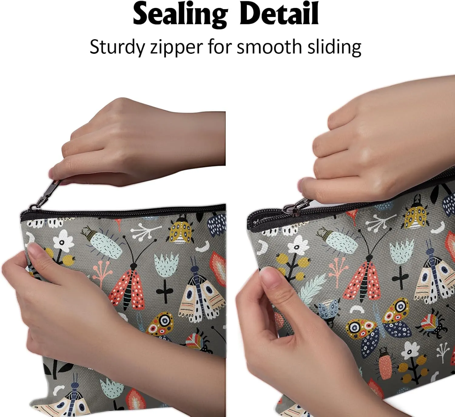 Cafl Flowers Moth Makeup Bag Butterfly Leaves Cosmetic Bag for Women Large Capacity Travel Toiletry Accessories Organizer 10 * 8in