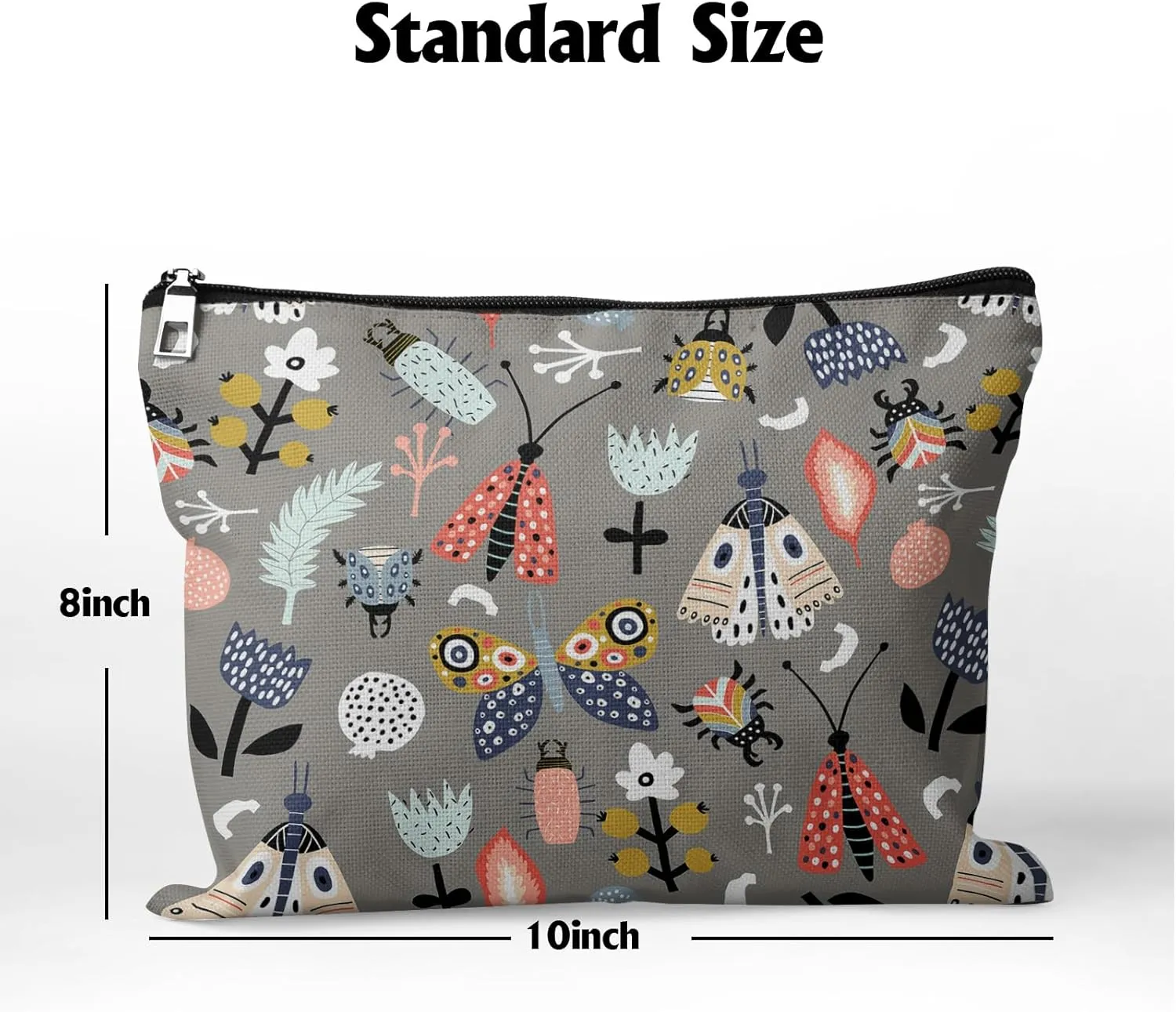 Cafl Flowers Moth Makeup Bag Butterfly Leaves Cosmetic Bag for Women Large Capacity Travel Toiletry Accessories Organizer 10 * 8in