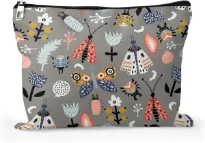 Cafl Flowers Moth Makeup Bag Butterfly Leaves Cosmetic Bag for Women Large Capacity Travel Toiletry Accessories Organizer 10 * 8in