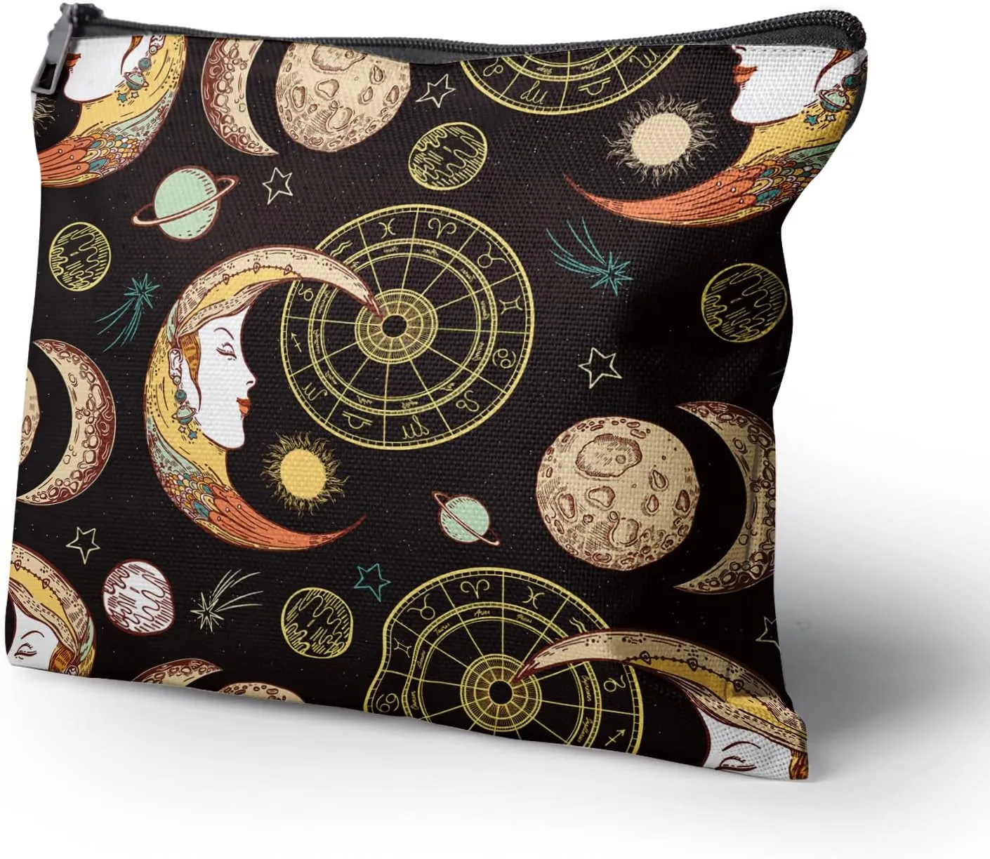 Cafl Moon Sun Crescent Makeup Bag Esoteric Zodiac Cosmetic Bag for Women Large Capacity Travel Toiletry Accessories Organizer 10 * 8in