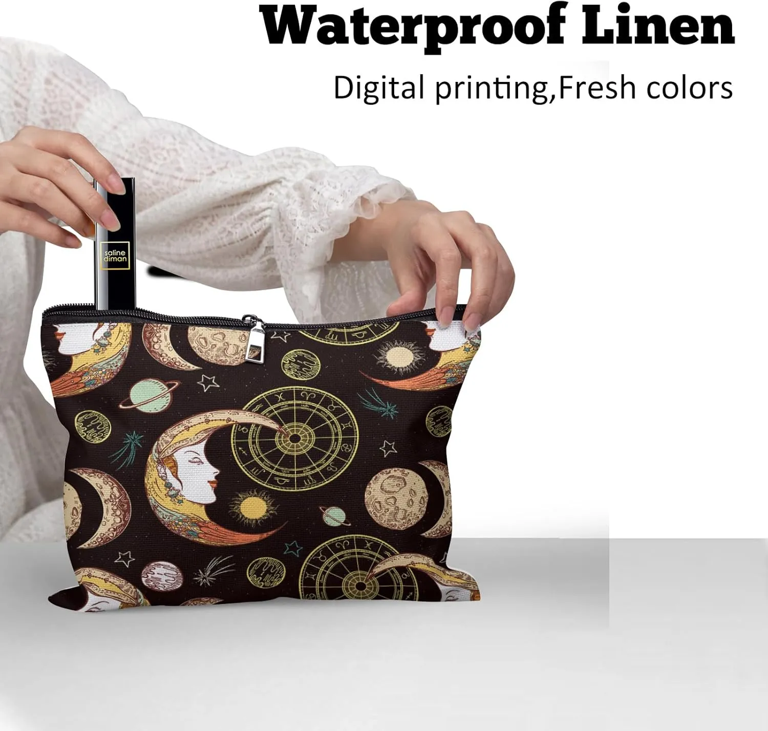 Cafl Moon Sun Crescent Makeup Bag Esoteric Zodiac Cosmetic Bag for Women Large Capacity Travel Toiletry Accessories Organizer 10 * 8in
