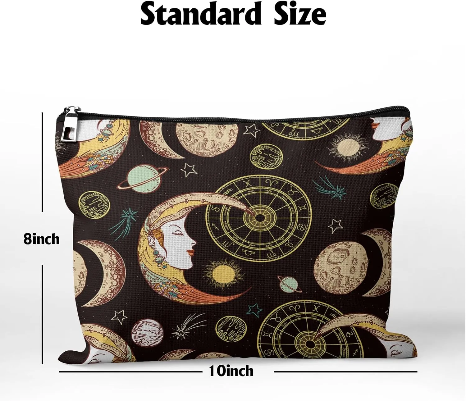 Cafl Moon Sun Crescent Makeup Bag Esoteric Zodiac Cosmetic Bag for Women Large Capacity Travel Toiletry Accessories Organizer 10 * 8in