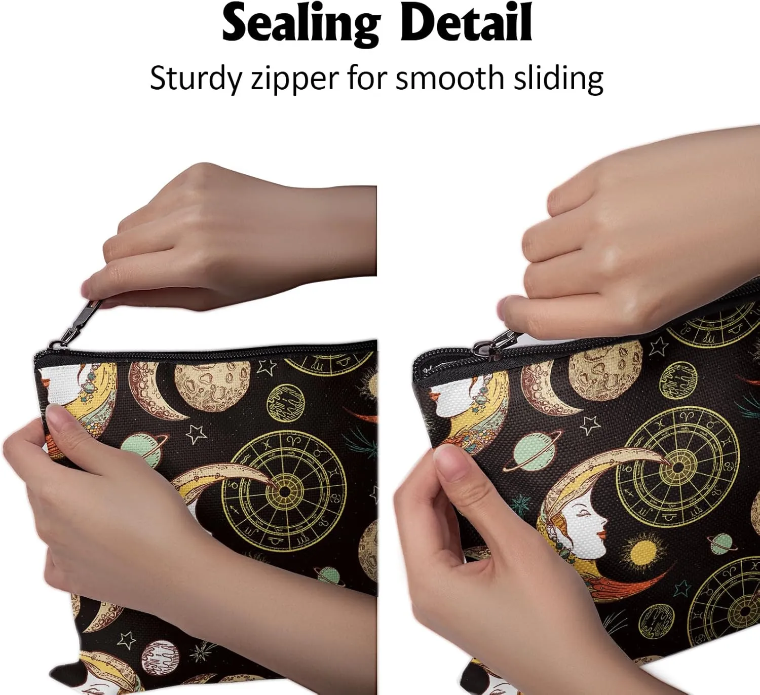 Cafl Moon Sun Crescent Makeup Bag Esoteric Zodiac Cosmetic Bag for Women Large Capacity Travel Toiletry Accessories Organizer 10 * 8in