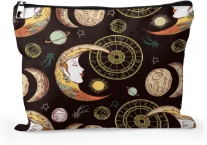 Cafl Moon Sun Crescent Makeup Bag Esoteric Zodiac Cosmetic Bag for Women Large Capacity Travel Toiletry Accessories Organizer 10 * 8in