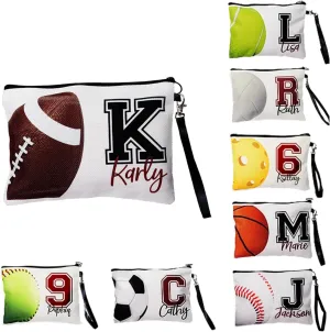 callie Personalized Sport Cosmetic Bag with Initial Name, Custom Linen Travel Makeup Bag for Purse, Softball Baseball Football Gifts for Women, Girls, Sport Lovers, 1 Pack