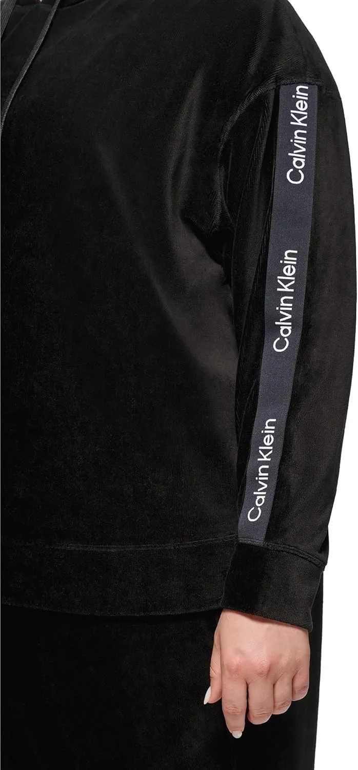 Calvin Klein womens Logo Tape Micro Rib Velour Pullover
