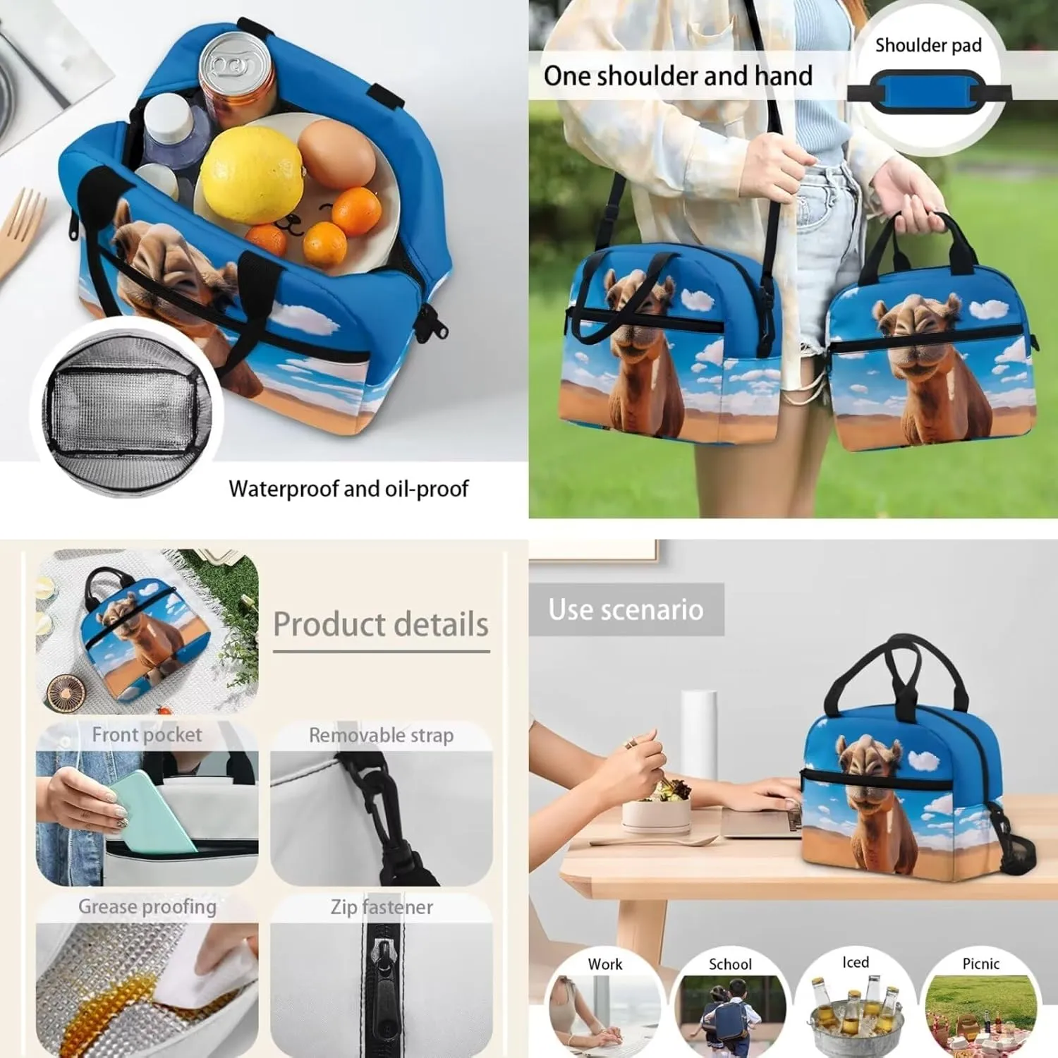 Camel Printed Backpack for Kids Girls Boys School Bags Teen Bookbags Set School Backpack with Lunch Box and Pencil Case Anti-Wear Easy Clean