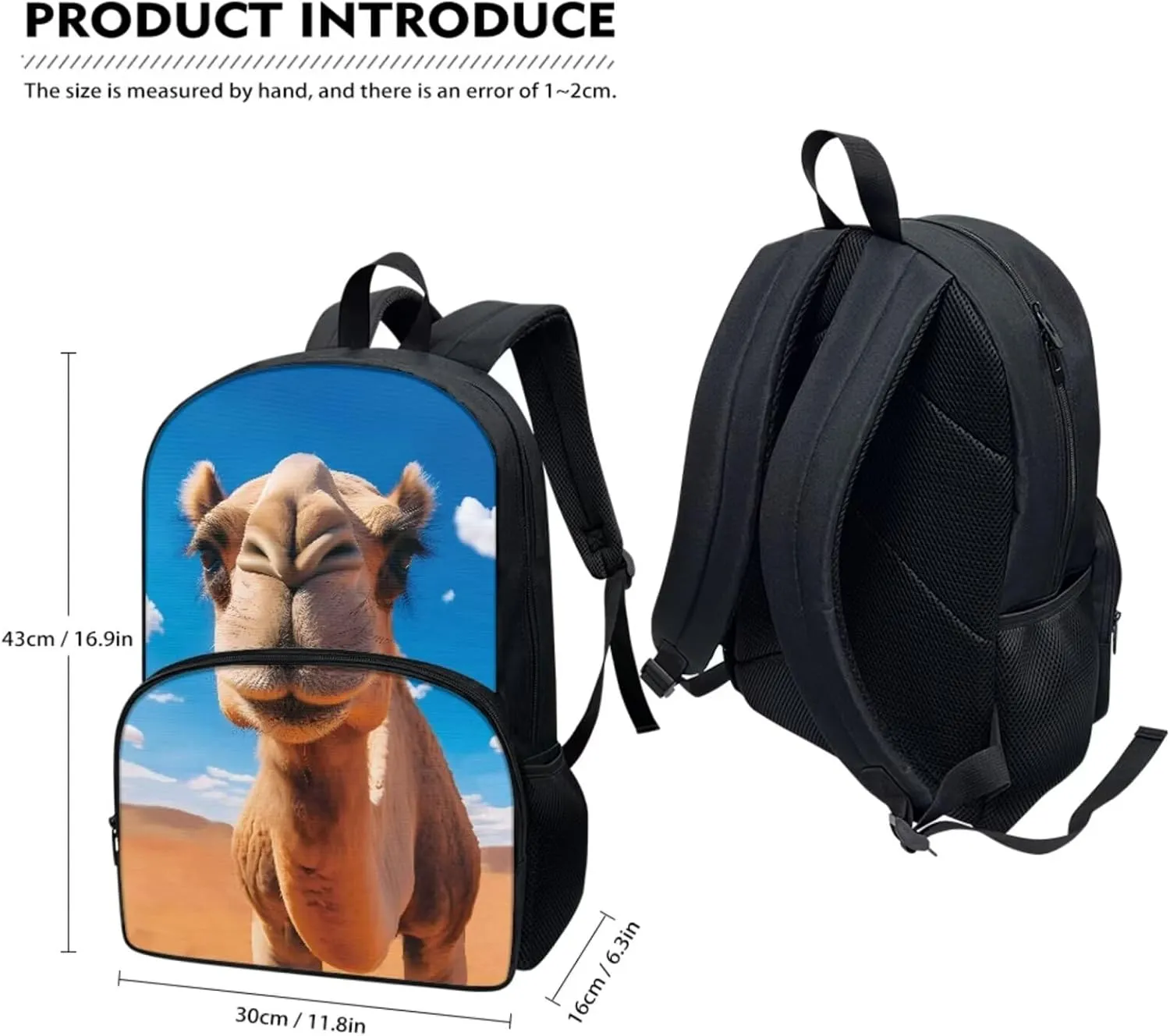 Camel Printed Backpack for Kids Girls Boys School Bags Teen Bookbags Set School Backpack with Lunch Box and Pencil Case Anti-Wear Easy Clean