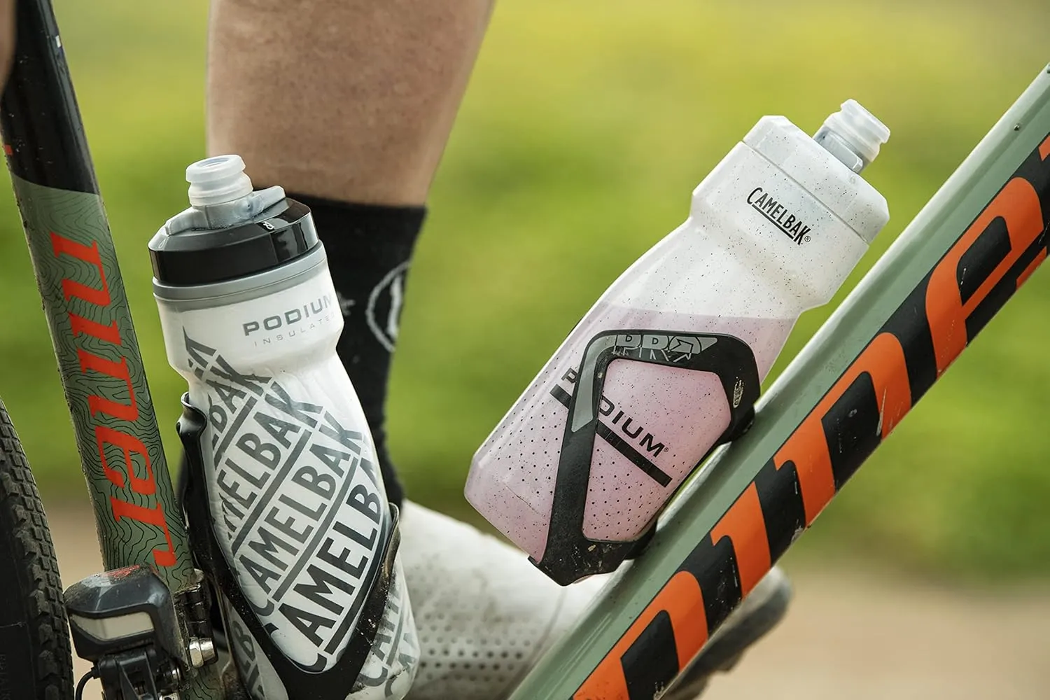 CamelBak Podium Chill Insulated Bike Water Bottle - Easy Squeeze Bottle - Fits Most Bike Cages - 24oz, Coral Stripe