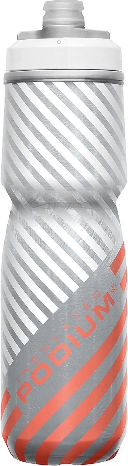 CamelBak Podium Chill Insulated Bike Water Bottle - Easy Squeeze Bottle - Fits Most Bike Cages - 24oz, Coral Stripe