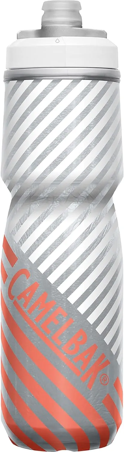 CamelBak Podium Chill Insulated Bike Water Bottle - Easy Squeeze Bottle - Fits Most Bike Cages - 24oz, Coral Stripe