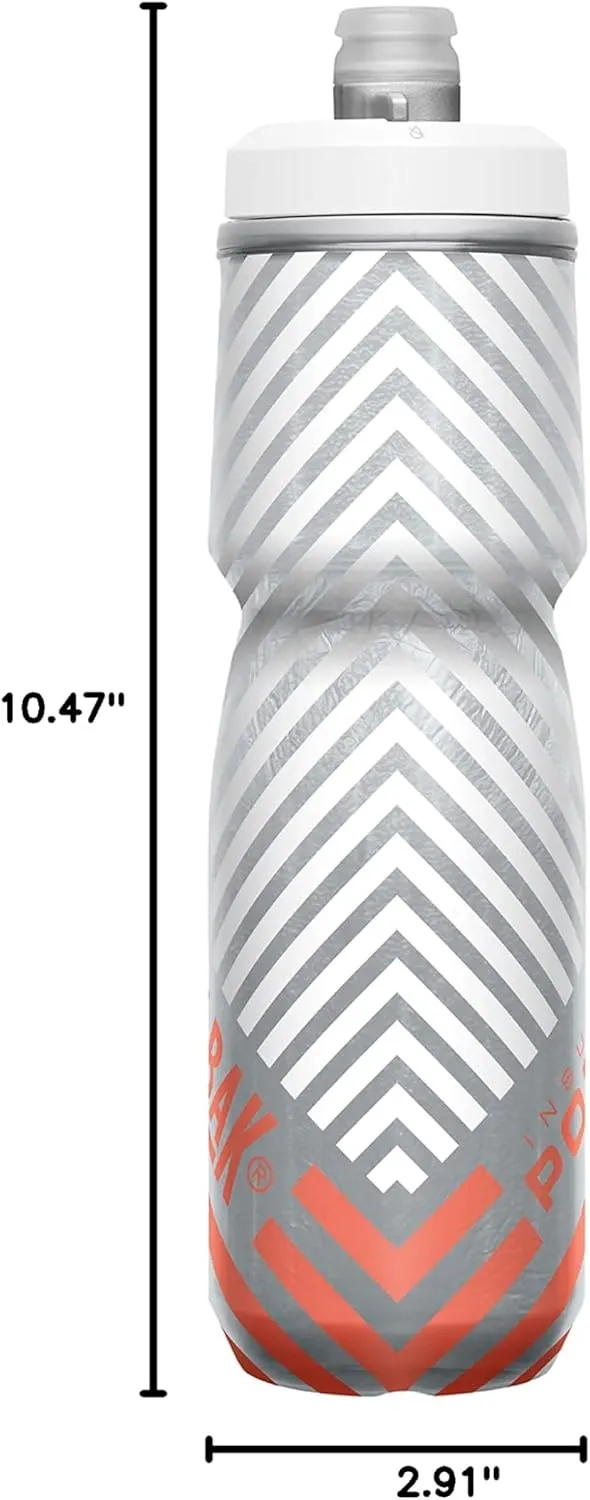 CamelBak Podium Chill Insulated Bike Water Bottle - Easy Squeeze Bottle - Fits Most Bike Cages - 24oz, Coral Stripe