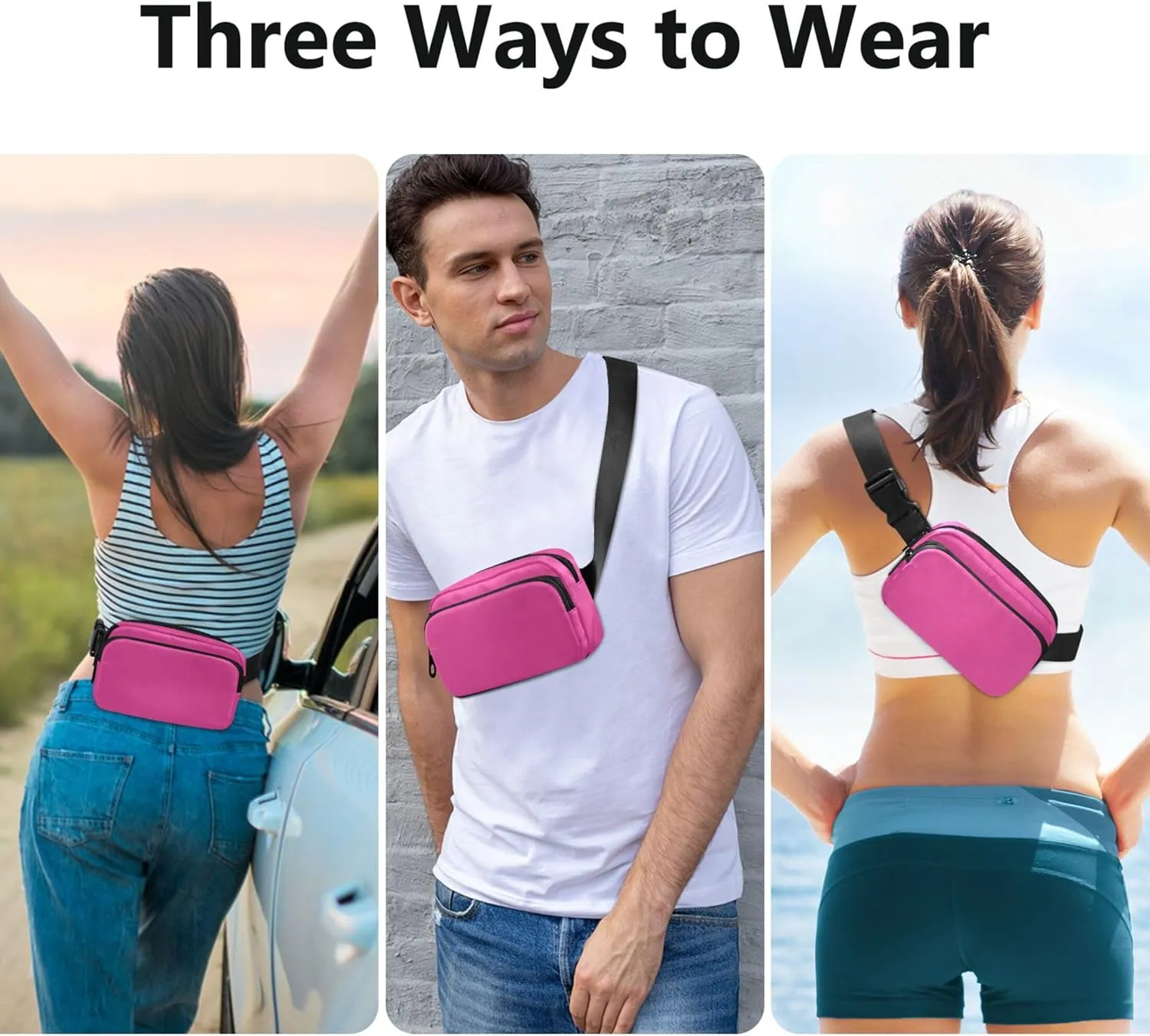 Camellia Pink Fanny Packs for Women Hiking Belt Bag Hip Pack Waterproof Cross Body Waist Pack