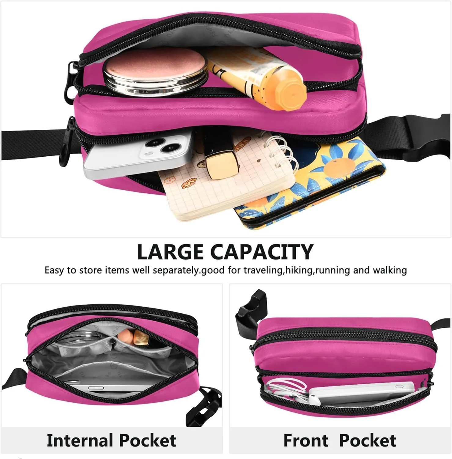 Camellia Pink Fanny Packs for Women Hiking Belt Bag Hip Pack Waterproof Cross Body Waist Pack