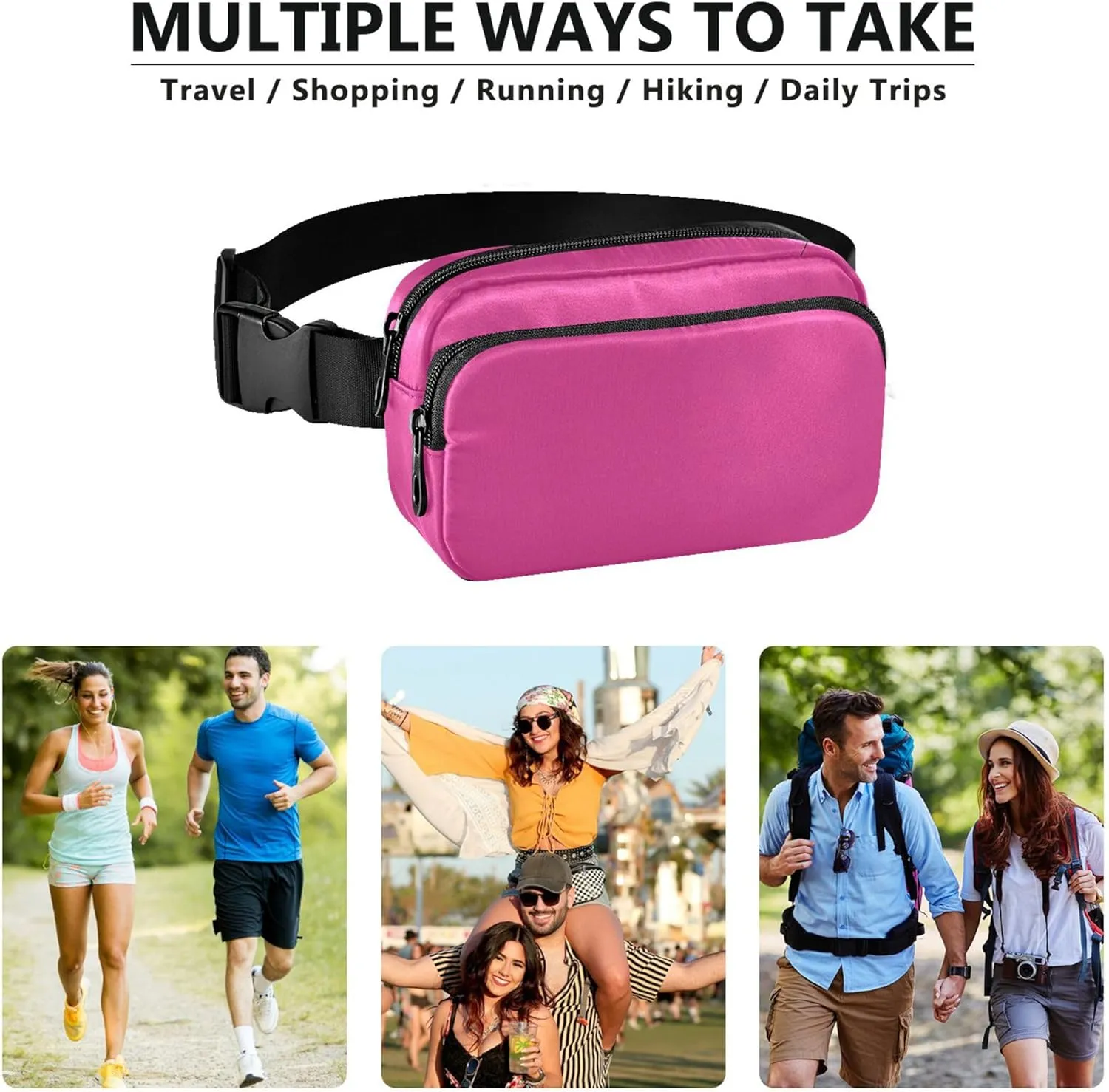 Camellia Pink Fanny Packs for Women Hiking Belt Bag Hip Pack Waterproof Cross Body Waist Pack