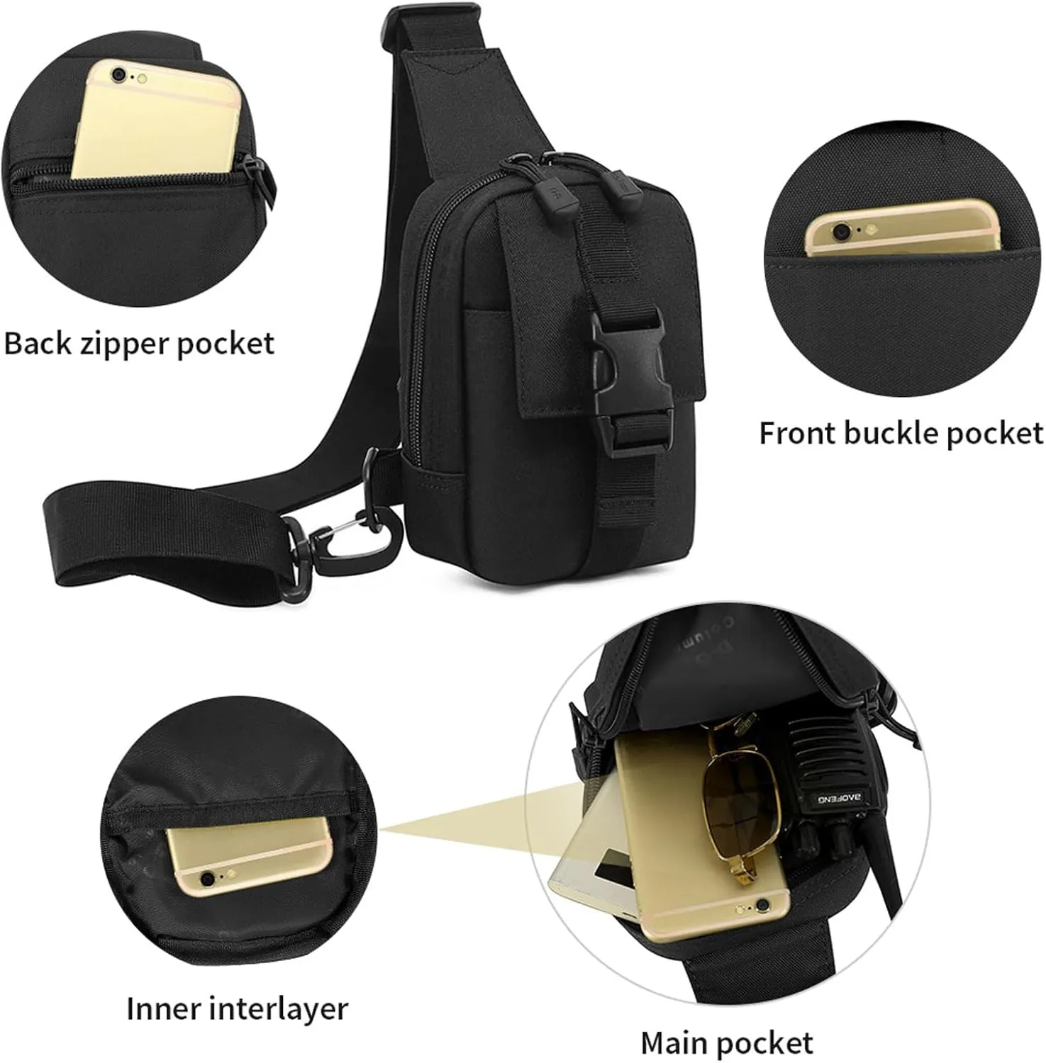 CamGo Small Tactical Chest Sling Bag Lightweight One Strap Daypack Crossbody Shoulder Backpack